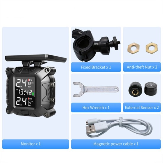 M7 Solar Motorcycle Tire Pressure Monitor Tyre Sensor Tire Temperature Detection System High-precision Tpms black