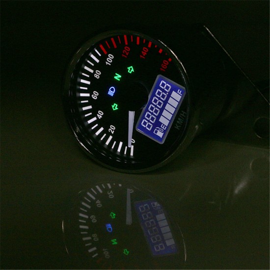 Motorcycle Black/Silver Digital LED LCD KM/H Speedometer Odometer Speed Fuel Level Gauge Meter Motorbike Tachometer Silver