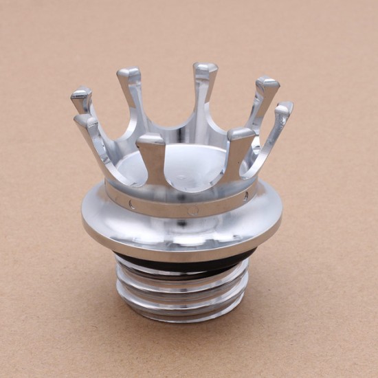 Motorcycle Gas Cap King Crown Style Flush Oil Fuel Tank Cap Silver