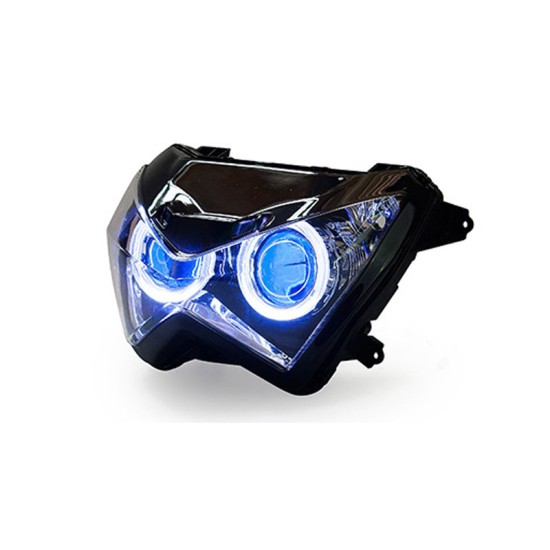 Motorcycle Led Light For Kawasaki Z800 Z250 Xenon Headlight Led Lens Headlamp Modified Headlight Assembly White angel eyes, blue demon eyes