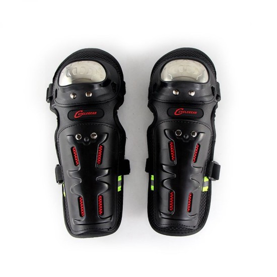 Motorcycle Motocross Knee Shin Elbow Guards Pads Racing Safety Protective Gear black + red