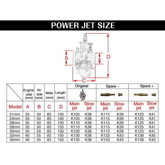 PWK21 24 26 28 30 32 34mm Motorcycle Carburetor Gasoline Generator Carburetor for SUV ATV UTV Modified 24mm caliber