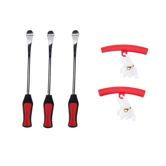 Tire Spoons Lever Motorcycle Dirt Bike Lawn Mower Tire Changing Tools with Bag A2974 (3 crowbars + 2 red tire protective sleeves + 1 four-in-one repair tool + 6 valve cores)