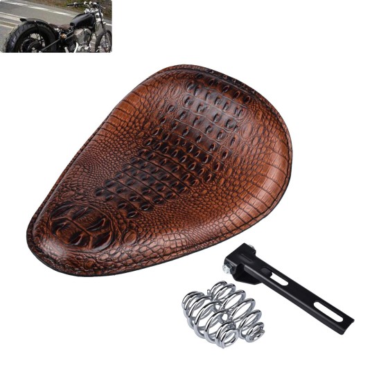 Universal Motorcycle Crocodile Leather Style Saddle Solo Seat Cushion Spring for /Honda/Yamaha/Kawasaki Brown/Black brown