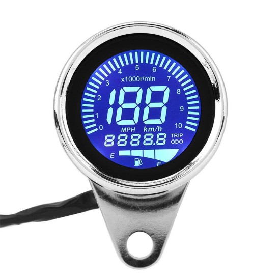 Universal Motorcycle Speedometer Retro LCD Digital Odometer Cafe Racer Tachometer indicator Scooter ATV Meter for Most Popular 12V Motorbike Odometer black