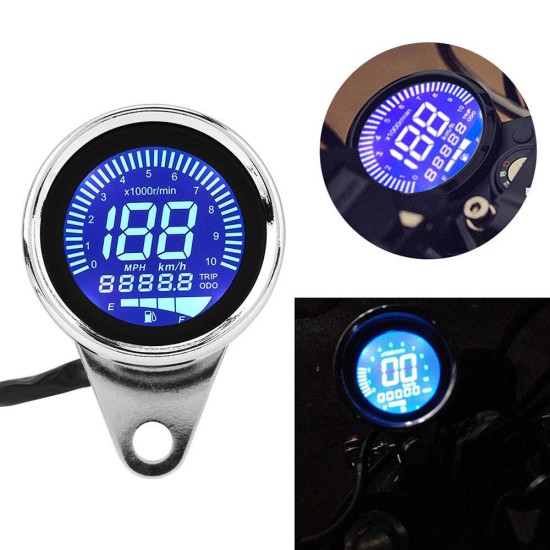 Universal Motorcycle Speedometer Retro LCD Digital Odometer Cafe Racer Tachometer indicator Scooter ATV Meter for Most Popular 12V Motorbike Odometer plating