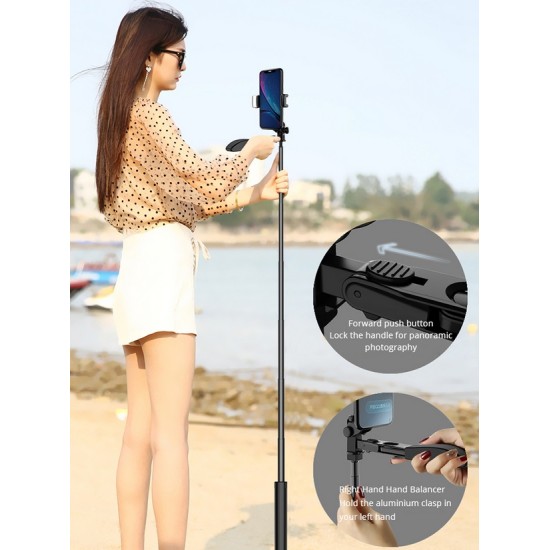 A21 Video Stabilizer Selfie Stick Tripod Bluetooth Tripod Selfie Stick Fill Light for iPhone Xiaomi Huawei Gimbal Mobile Phone Black-80cm