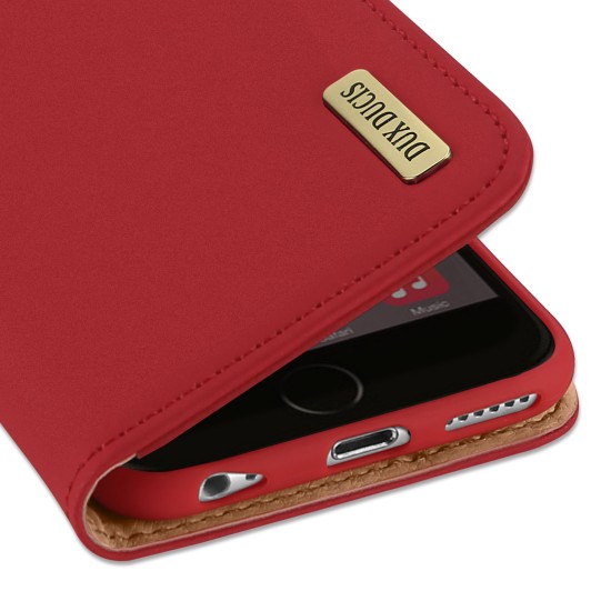 DUX DUCIS For iPhone 6/6s Luxury Genuine Leather Magnetic Flip Cover Full Protective Case with Bracket Card Slot red