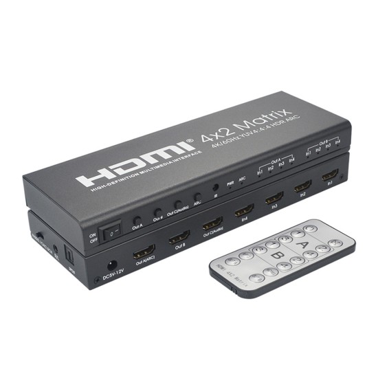 For HDMI 2.0 4X2 Array Support 4K/60 YUV4:4:4 HDR ARC Infrared Remote Control Without Battery black