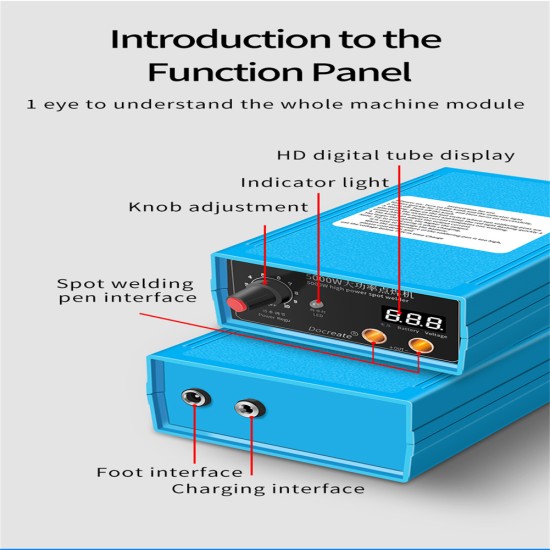 High Power 5000w Spot Welding Handheld Portable 0-800a Current Adjustable Welders for 18650 Battery Blue EU Plug