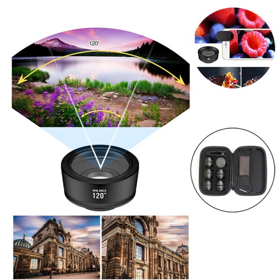 Mobile Phone Lens Wide-angle Macro Fisheye Increase UV Gradient Mirror CPL Starlight 10pcs/set black