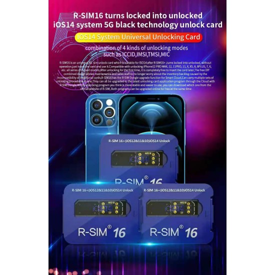 R-sim16 Upgrade Universal Unlocking Card Stickers Turns Locked Into Unlocked Compatible For Iphone12 Series 5g Network For Ios14 System blue