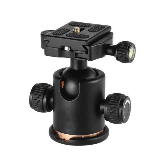 Tripod Head Aluminum Alloy Ball Head with Quick Release Plate 1/4" Screw for Camera Tripod  black