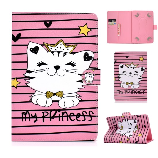 Universal 10Inches Laptop Protective Case with Front Snap Cute Cartoon Color Painted PU Cover  Crown cat