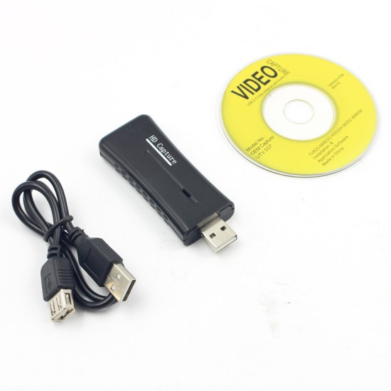 Video Capture Card USB 2.0 Port HD 1 Way 1080P Mini Video Capture Acquisition Card for Computer black