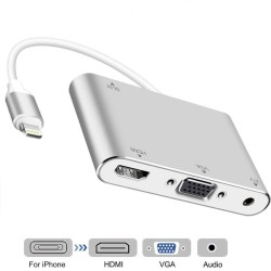 for HDMI VGA AV Adapter 4K Video Audio Conventor for iPhone/iPad/iPod to HDTV Projector Monitor Silver