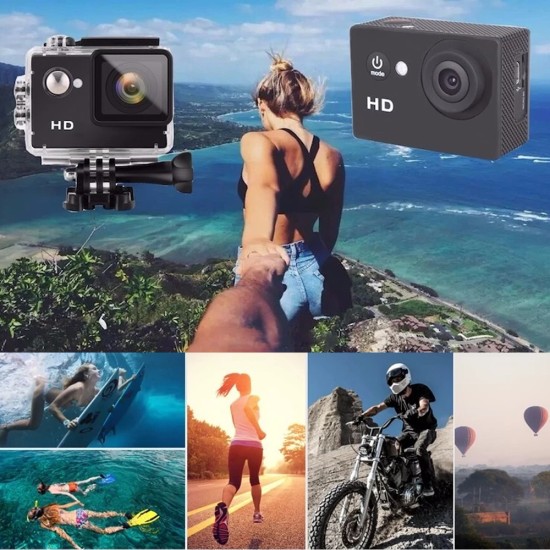 A1 2.0" Waterproof Outdoor Mini HD Action Camera Helmet Sport DV Camera for Skiing Diving Riding - Black