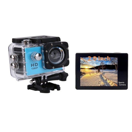 F23 Outdoor Action Camera - 2.0 Screen, HD Wide Angle, Waterproof Sports Camera, DV Video Camcorder - Blue