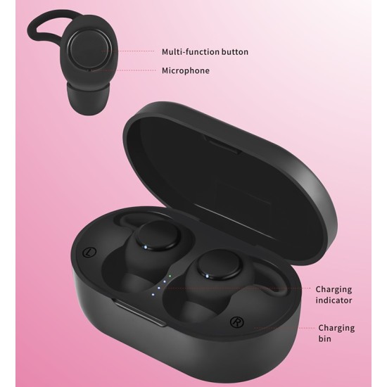 A13 TWS Wireless Earphone Bluetooth 5.0 Stereo Waterproof Noise Reduction Earbuds In Ear Headset black