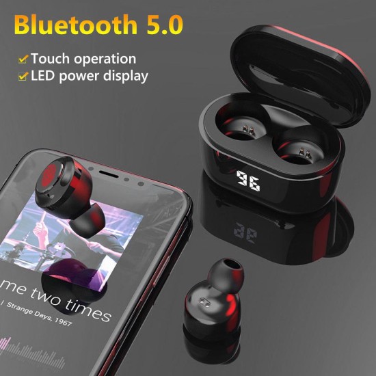 A6 TWS Bluetooth Headset 5.0 Mini Wireless HiFi Stereo Earphones with Digital Charge Box black