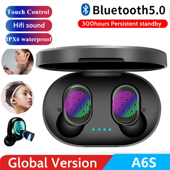 A6s Tws Headset Touch-control Mini Wireless Bluetooth Headphones Hands-free Calling Binaural Sports Earbuds White