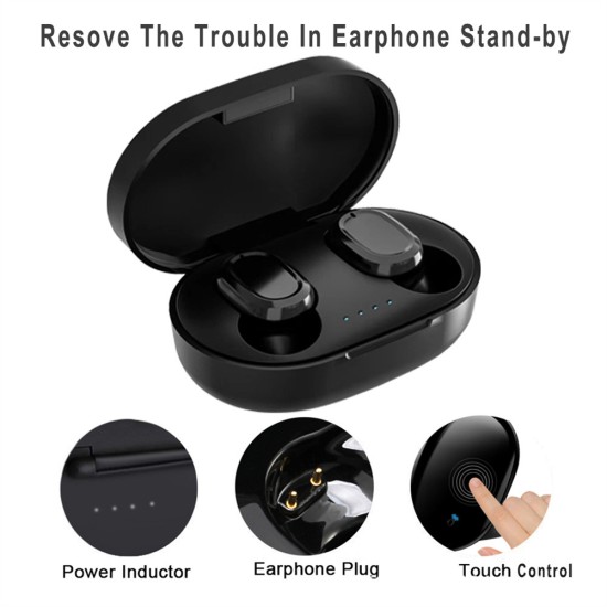 A6s Tws Headset Touch-control Mini Wireless Bluetooth Headphones Hands-free Calling Binaural Sports Earbuds Black