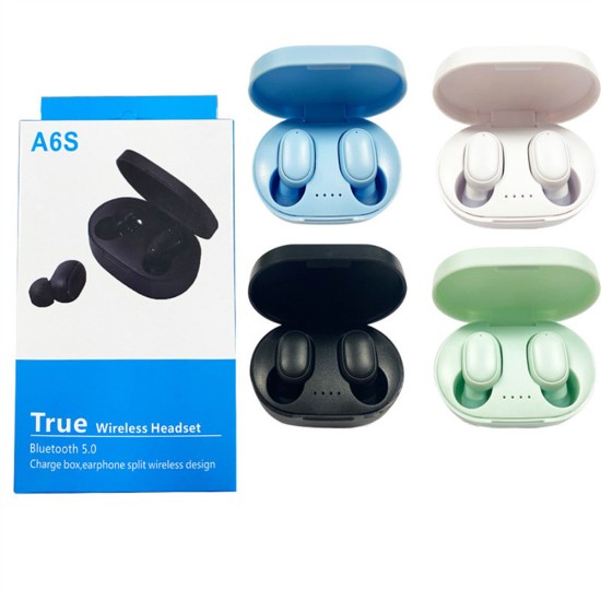 A6s Tws Headset Wireless Bluetooth Earphones Sports Stereo Music Earbuds Compatible for Xiaomi Huawei iPhone White