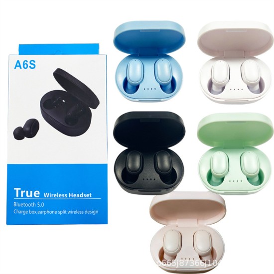 A6s Tws Wireless Earphones Sports Stereo Fone Bluetooth Earbuds Compatible for iPhone Xiaomi Huawei Blue