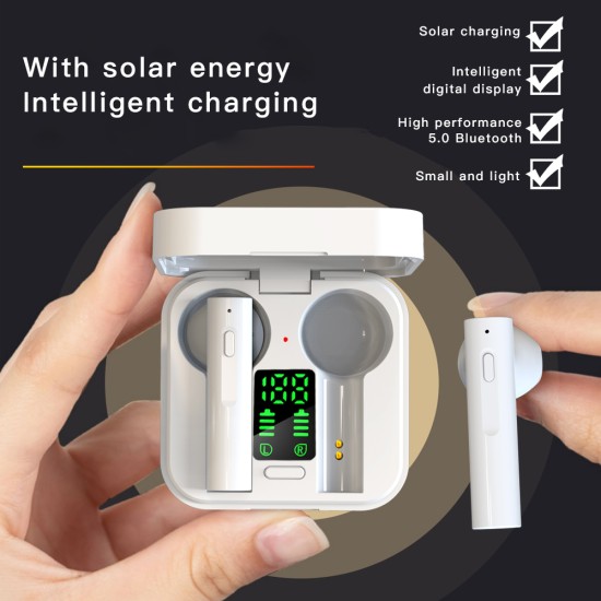 AIR6 PLUS Bluetooth Headset Wireless Earbuds 5.0 Solar Charging Earphone white