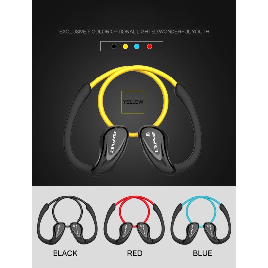 AWEI A880BL Sport Wireless Headphones Bluetooth Earphones Headset for Phones Running In-Ear Earphone Earpiece Yellow