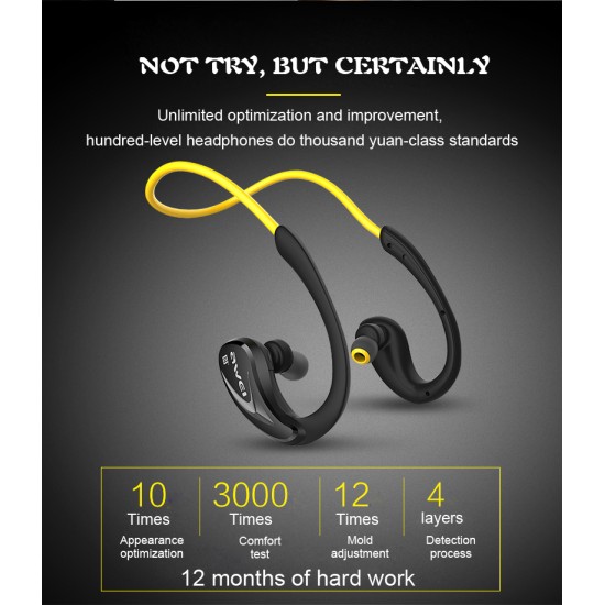 AWEI A880BL Sport Wireless Headphones Bluetooth Earphones Headset for Phones Running In-Ear Earphone Earpiece Yellow