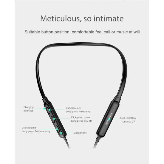 AWEI G20BL Bluetooth Earphone Headphone Dual Driver Headset Wireless Sport Earphone Black