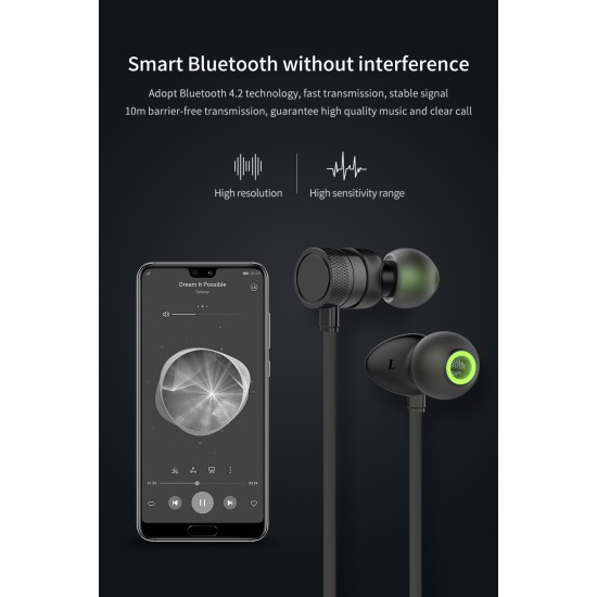 AWEI WT20 Bluetooth4.2 Stereo Wireless Earphone In Ear Sport Running Earbuds with Mic for phone Black