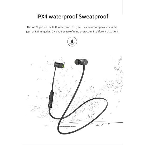 AWEI WT20 Bluetooth4.2 Stereo Wireless Earphone In Ear Sport Running Earbuds with Mic for phone Black