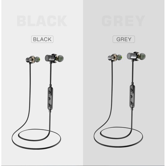 AWEI X670BL Bluetooth Headset Dual Driver Wireless Headphones Super Bass Stereo Sound Earphones with Mic Gray