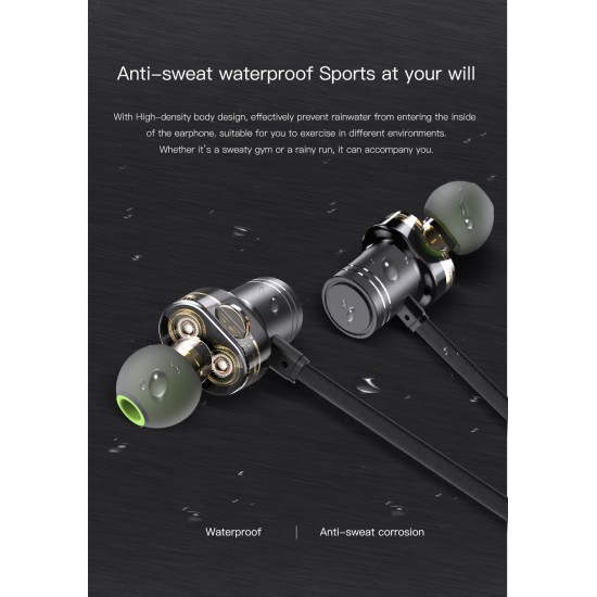 AWEI X670BL Bluetooth Headset Dual Driver Wireless Headphones Super Bass Stereo Sound Earphones with Mic Gray