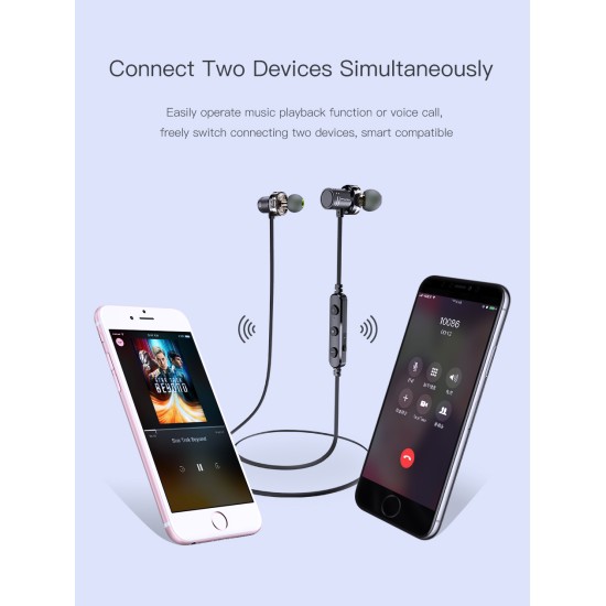 AWEI X670BL Bluetooth Headset Dual Driver Wireless Headphones Super Bass Stereo Sound Earphones with Mic Gray