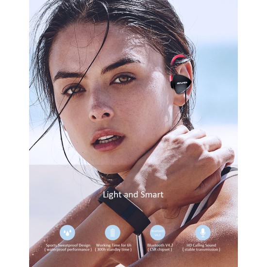 Awei A847BL Wireless Sweatproof Earphone Ear Hooks Neckband Style Bluetooth Sports Earbuds For Mobile Phone Black