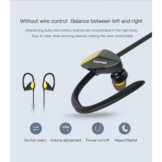 Awei A888BL Sport Wireless Earphones Bluetooth IPX4 Waterproof Bass Stereo Headset with Microphoe Noise Reduction Black