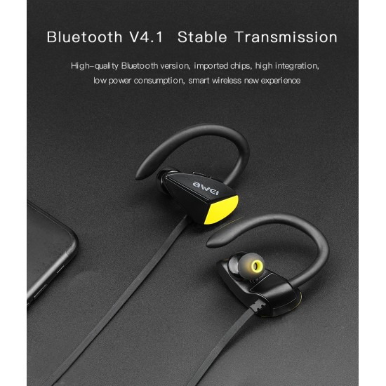 Awei A888BL Sport Wireless Earphones Bluetooth IPX4 Waterproof Bass Stereo Headset with Microphoe Noise Reduction Black