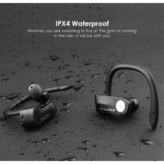 Awei T2 TWS Sports Ear Hook Bluetooth Waterproof Wireless Headphones Mini Separate Stereo Headphones Black