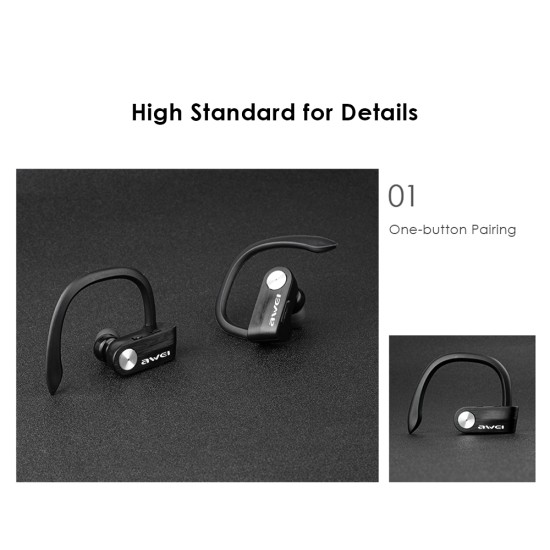 Awei T2 TWS Sports Ear Hook Bluetooth Waterproof Wireless Headphones Mini Separate Stereo Headphones Black