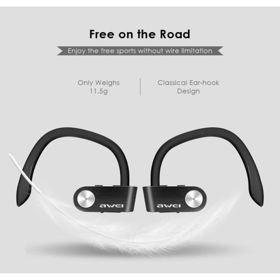 Awei T2 TWS Sports Ear Hook Bluetooth Waterproof Wireless Headphones Mini Separate Stereo Headphones Black