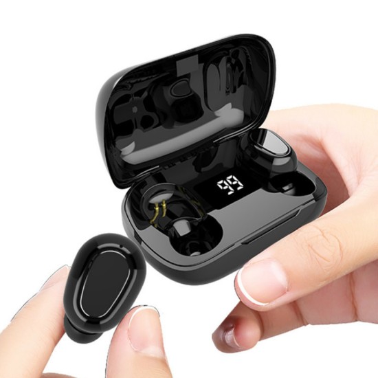 Bluetooth 5.0 Earphone Wireless LED Display L21 pro TWS Stereo Sport Waterproof Earbuds Headset black