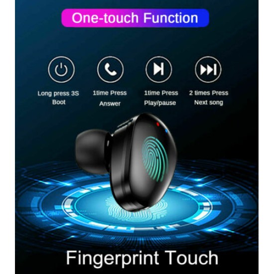 Bluetooth 5.0 Headset LED Mini TWS Wireless Earphones Earbuds Stereo Headphones black