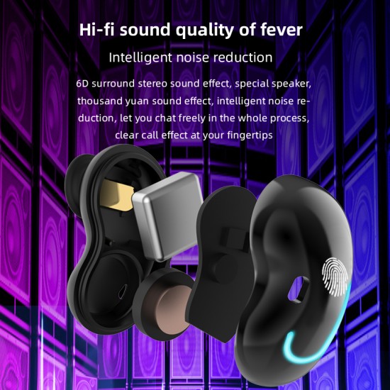 Bluetooth Earphones Breathing Light Timetable Display Tws 5.1 Wireless Mini Touch Control Bluetooth Headset black