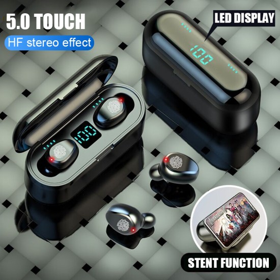 Bluetooth V5.0 Earphone Wireless Earphones Stereo Sport Wireless Headphones Earbuds Headset 2000 mAh Power for iPhone Xiaomi black