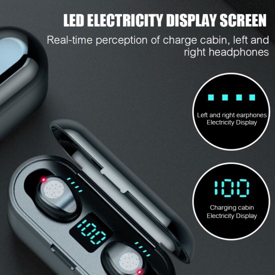 Bluetooth V5.0 Earphone Wireless Earphones Stereo Sport Wireless Headphones Earbuds Headset 2000 mAh Power for iPhone Xiaomi black