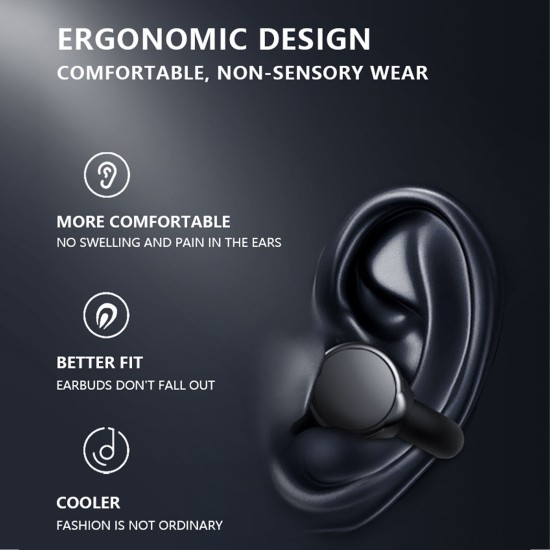 Bone Conduction Earphone Low Latency Noise Canceling Waterproof Sweat-proof Wireless Bluetooth Headset Black