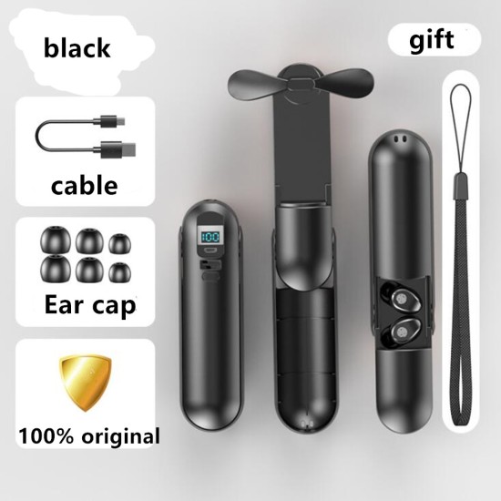 F7 Bluetooth Headset Touch LED Digital Headset Handheld Fan Rechargeable Flashlight black